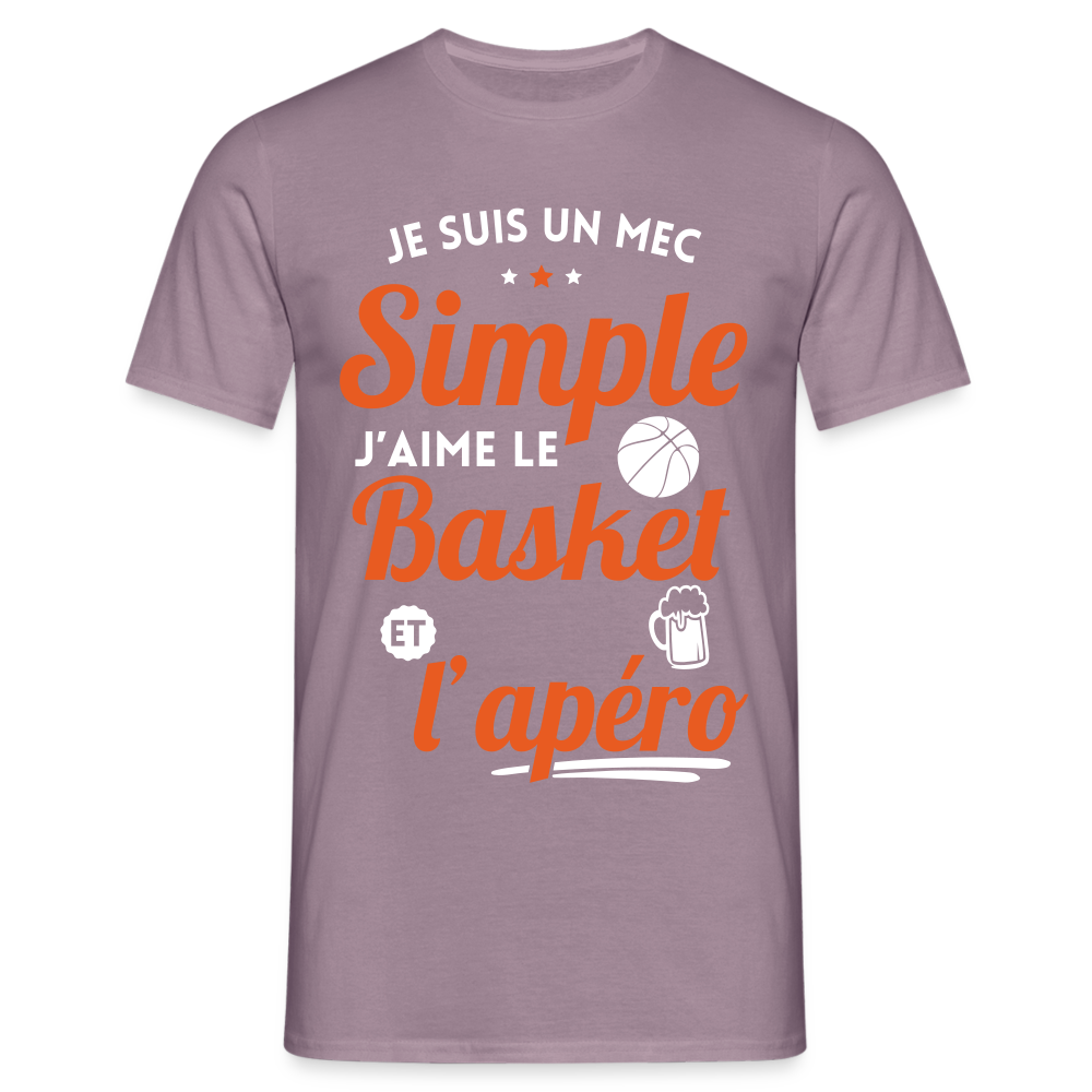 T-shirt Homme - J'aime le basket et l'apéro - mauve gris 