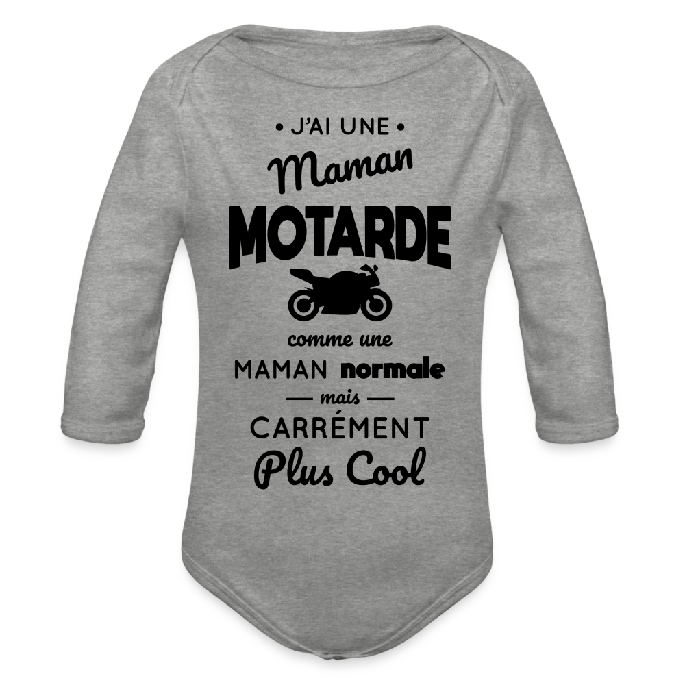 Body Bébé bio manches longues - J'ai une maman motarde - gris chiné