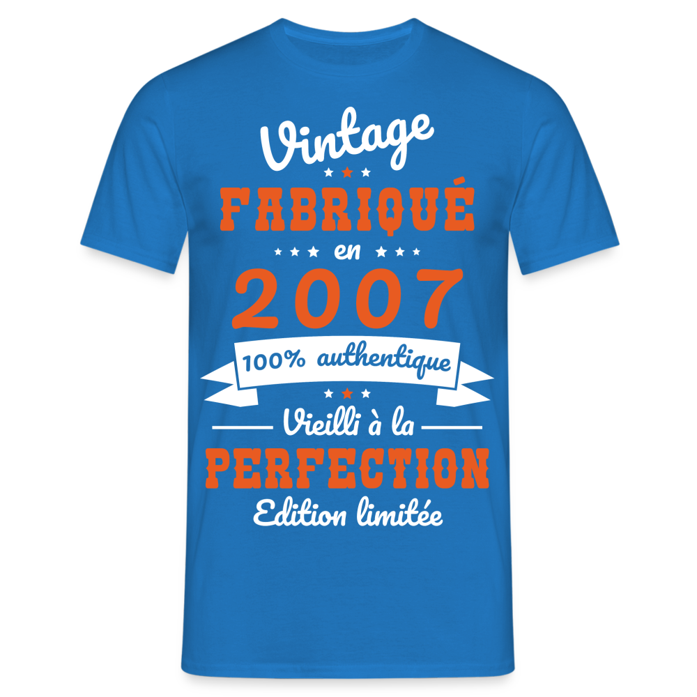 T-shirt Homme - Anniversaire 18 Ans - Vintage fabriqué en 2007 - bleu royal