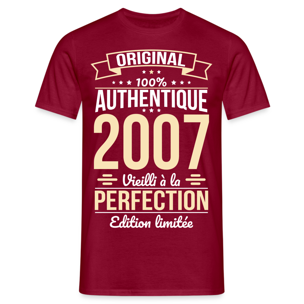 T-shirt Homme - Anniversaire 18 Ans - Original 2007 - rouge brique