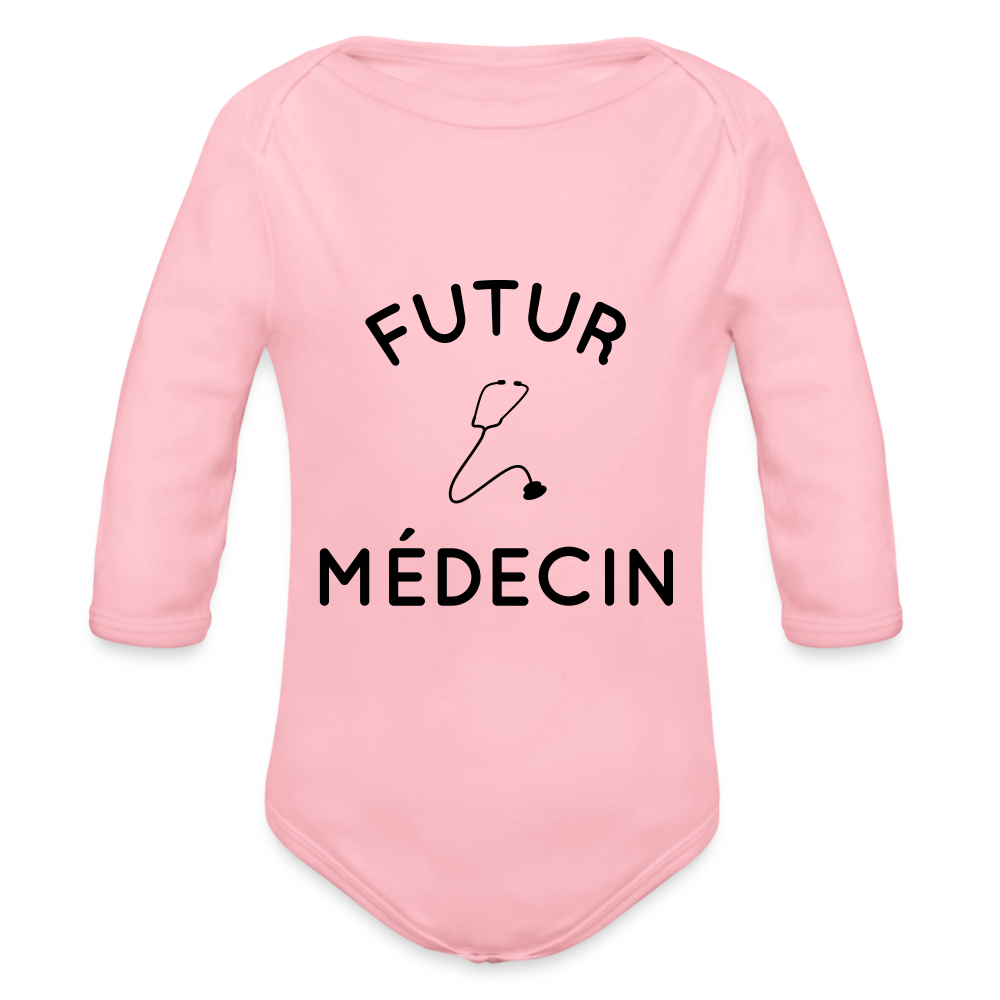 Body Bébé bio manches longues - Futur médecin - rose clair