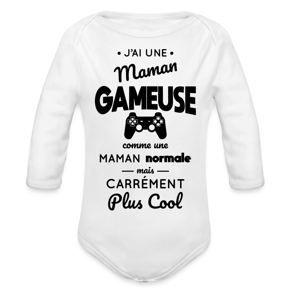 Body Bébé bio manches longues - J'ai une maman gameuse - blanc