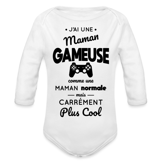 Body Bébé bio manches longues - J'ai une maman gameuse - blanc