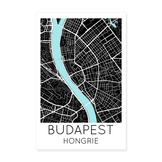 Poster Budapest - Plan Budapest - 20 x 30 cm - blanc