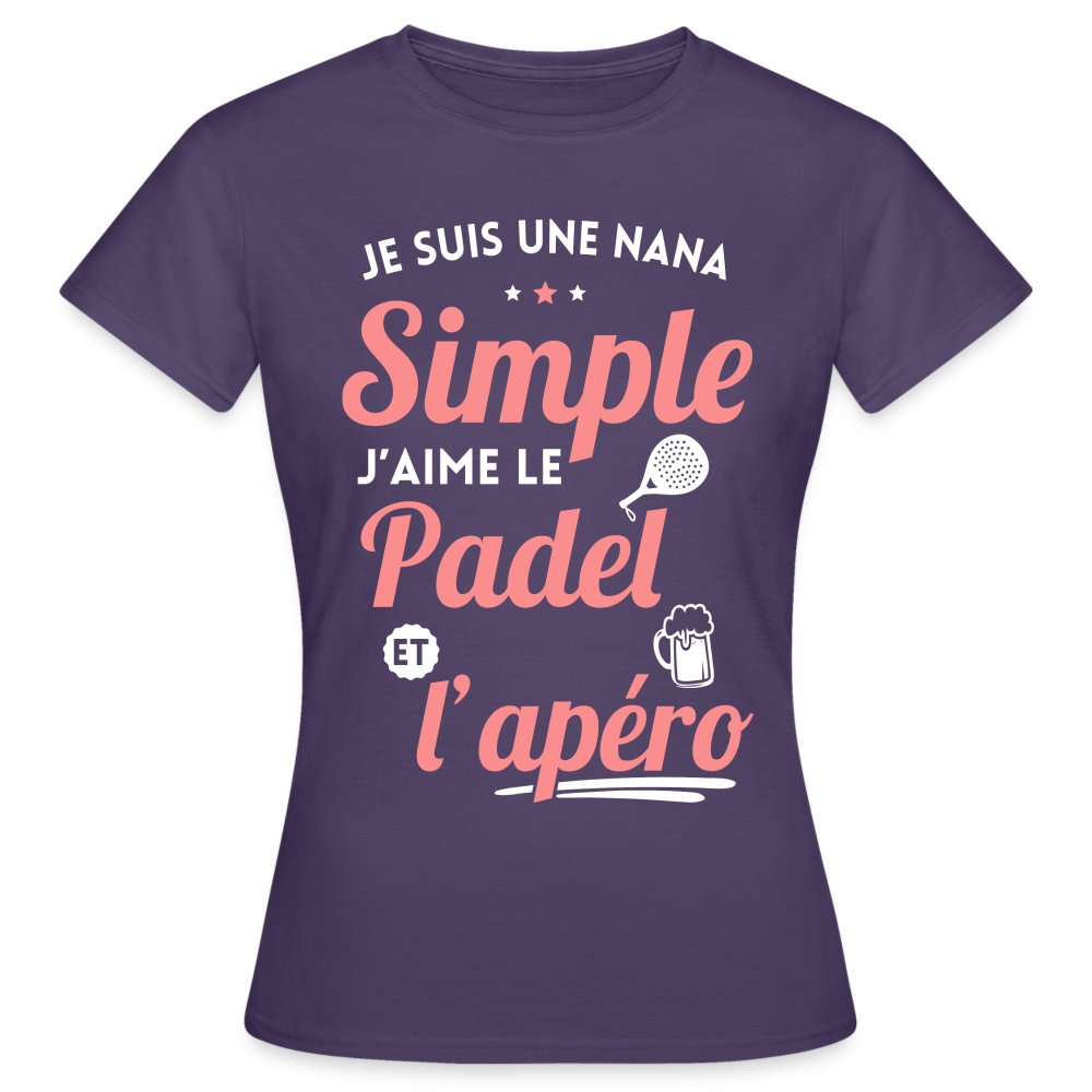 T-shirt Femme - J'aime le  padel et l'apéro - violet foncé