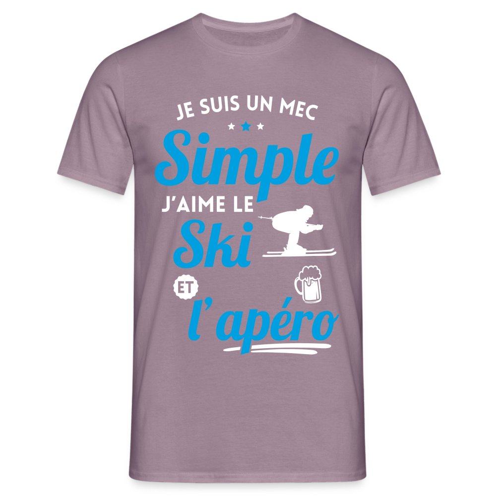 T-shirt Homme - J'aime le ski et l'apéro - mauve gris 