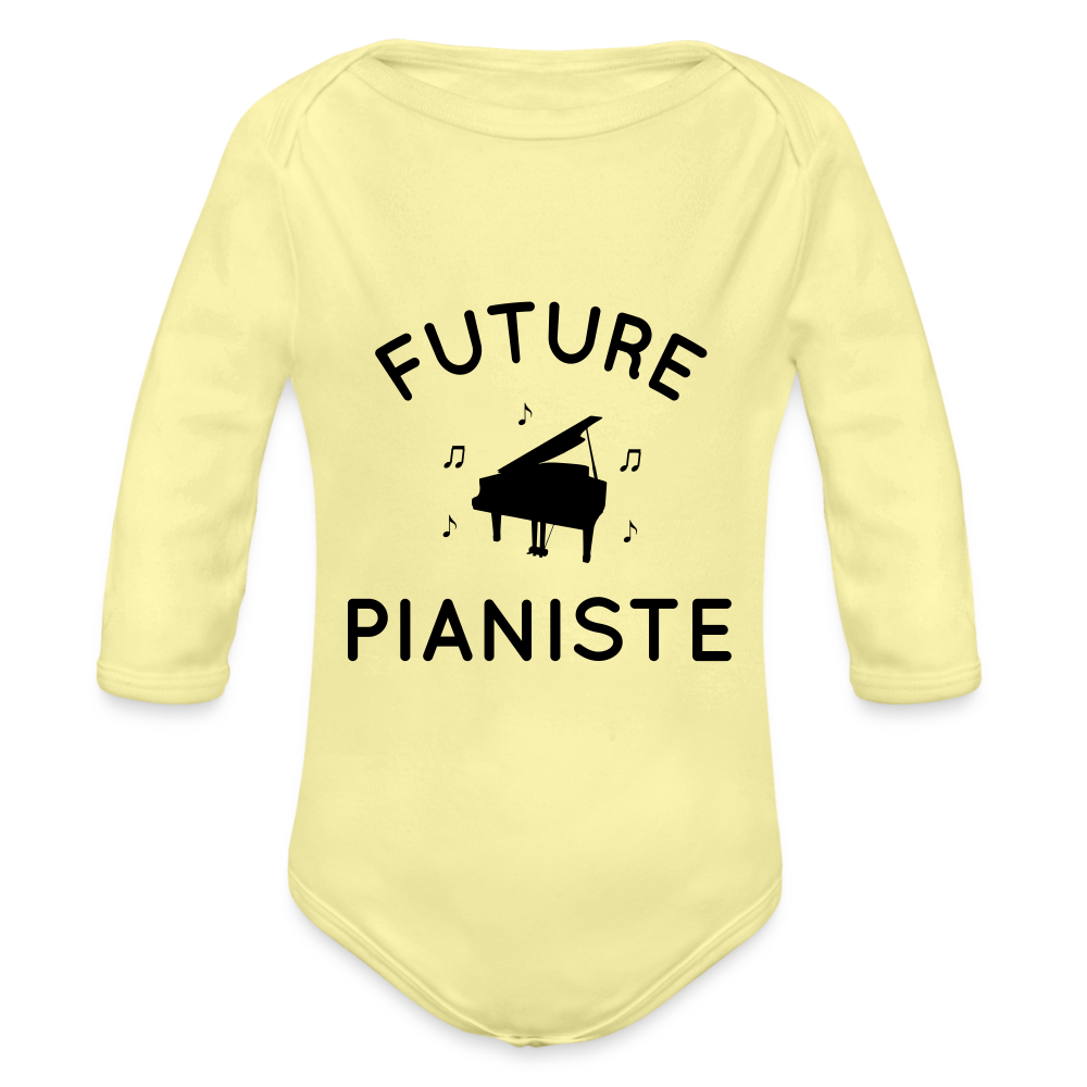 Body Bébé bio manches longues - Future pianiste - jaune délavé