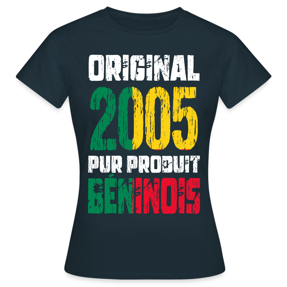 T-shirt Femme - Anniversaire 20 Ans - Original 2005 - Pur produit Béninois - marine