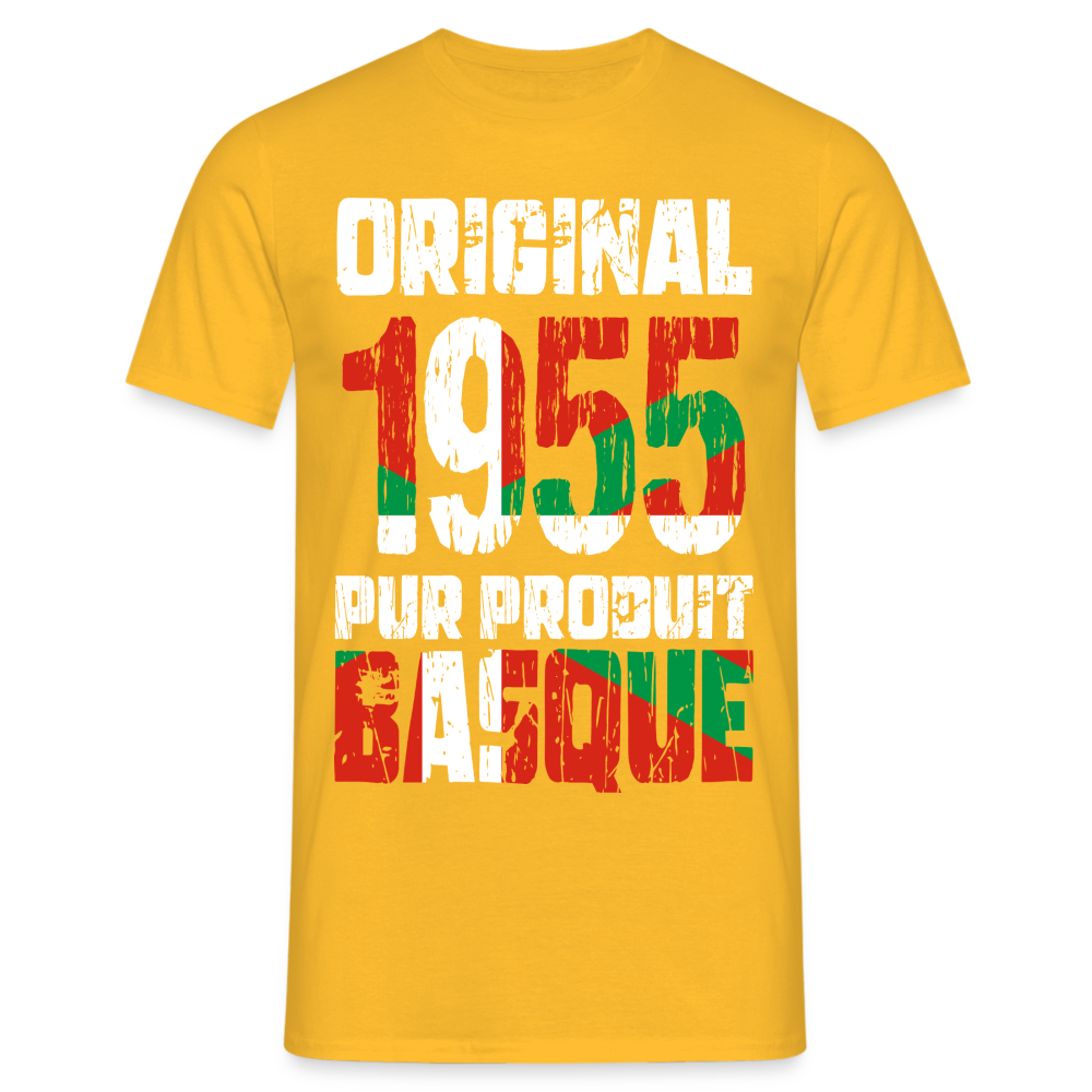 T-shirt Homme - Anniversaire 70 Ans - Original 1955 - Pur produit Basque - jaune