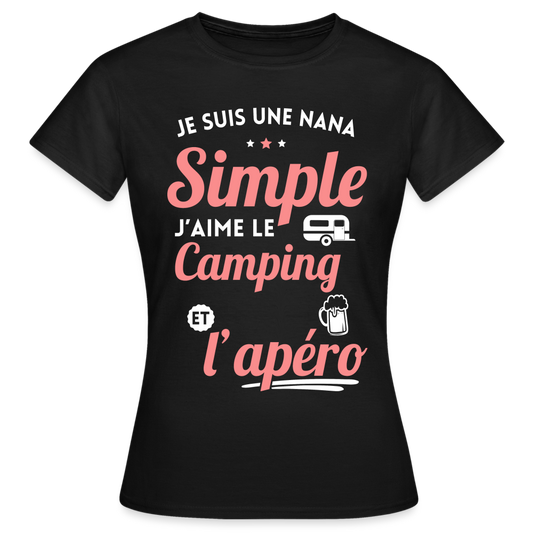 T-shirt Femme - J'aime le camping et l'apéro - noir