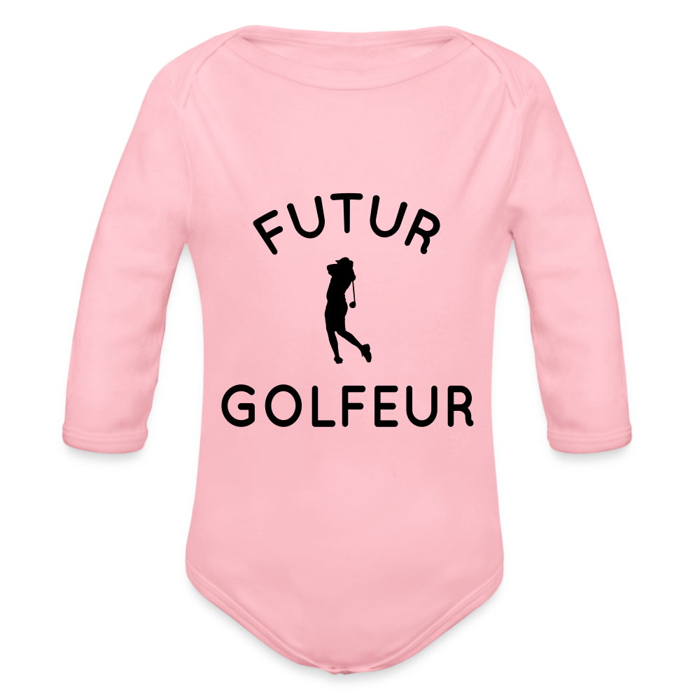 Body Bébé bio manches longues - Futur golfeur - rose clair