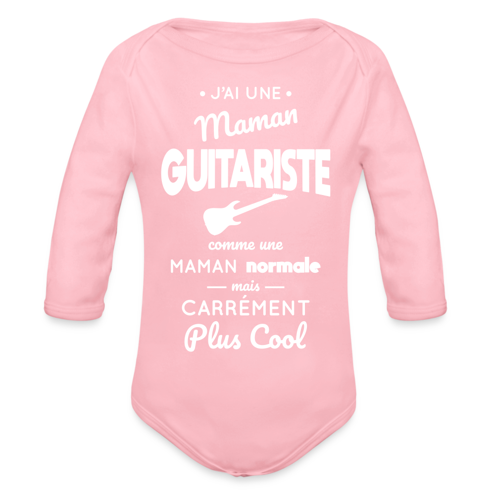 Body Bébé bio manches longues - J'ai une maman guitariste - rose clair