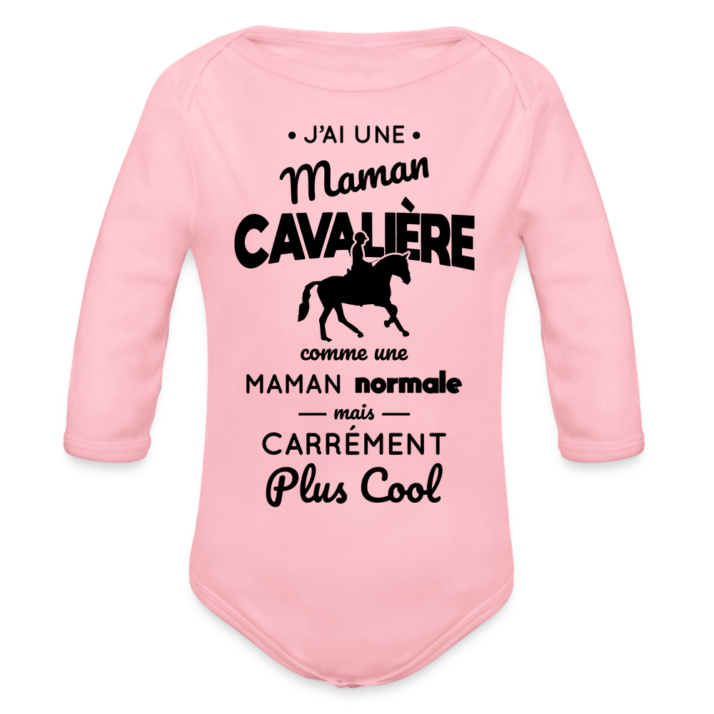 Body Bébé bio manches longues - J'ai une maman cavalière - rose clair