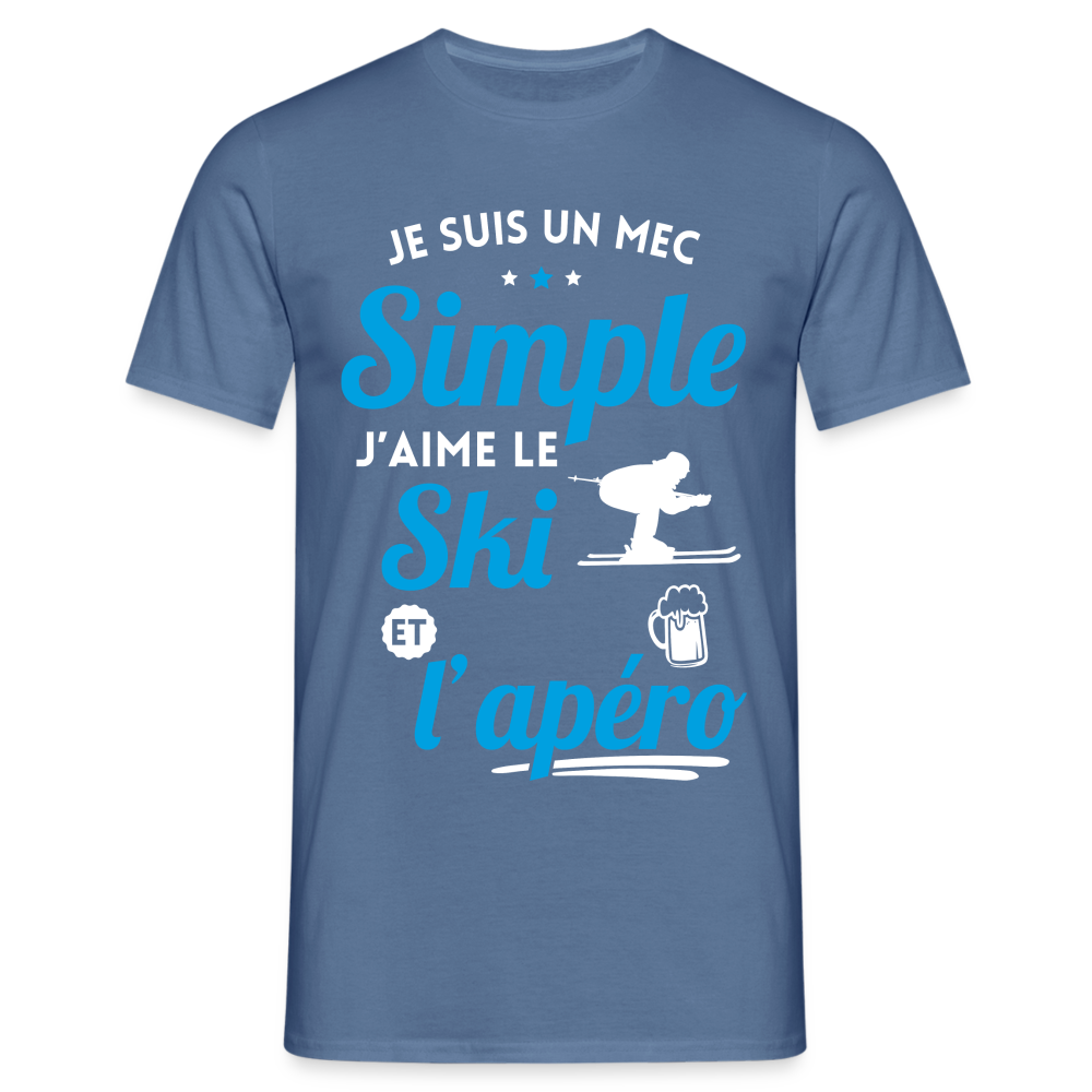 T-shirt Homme - J'aime le ski et l'apéro - bleu pigeon 