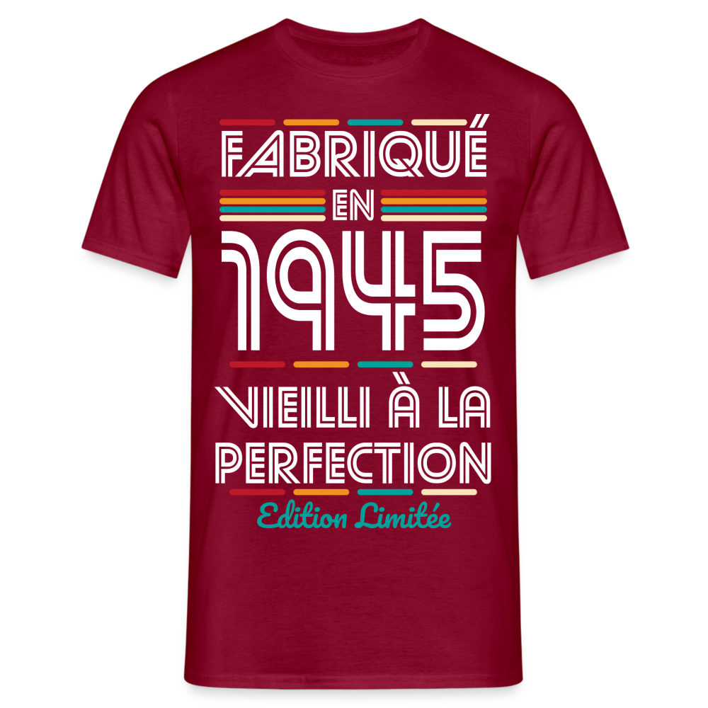 T-shirt Homme - Anniversaire 80 Ans - Fabriqué en 1945 - rouge brique