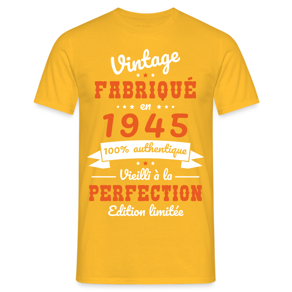 T-shirt Homme - Anniversaire 80 Ans - Vintage fabriqué en 1945 - jaune