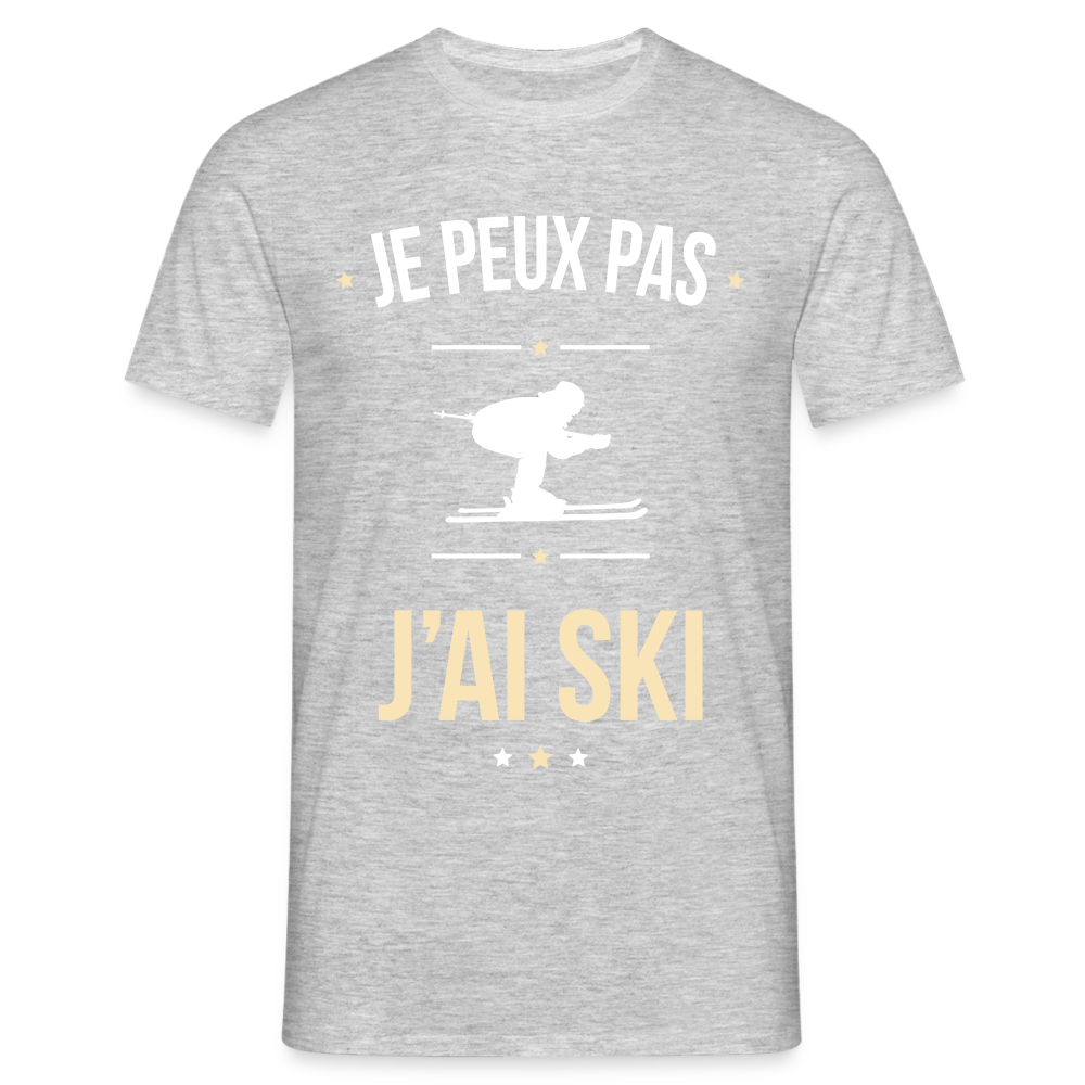 T-shirt Homme - Je peux pas j'ai Ski - gris chiné