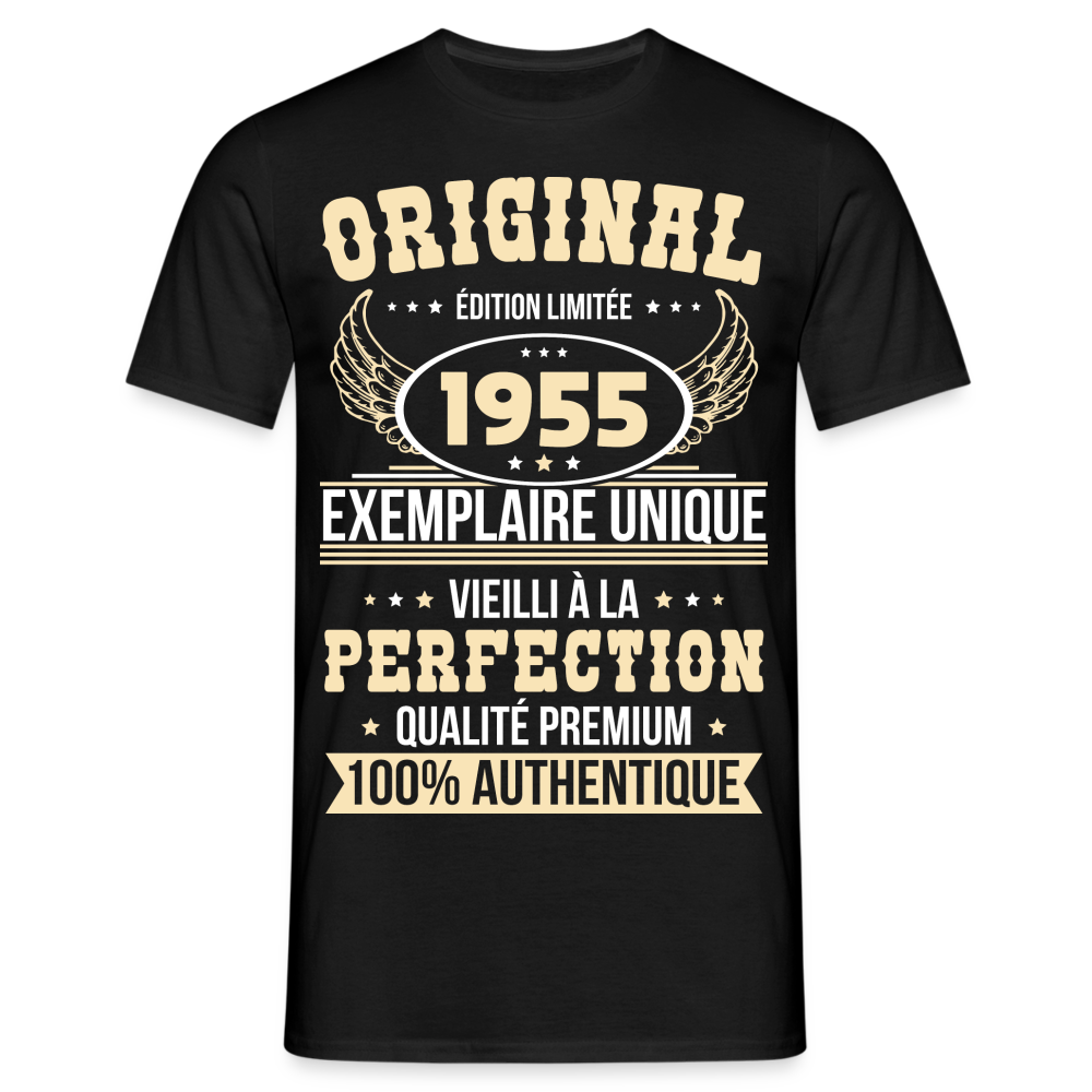 T-shirt Homme - Anniversaire 70 Ans - Original 1955 - noir