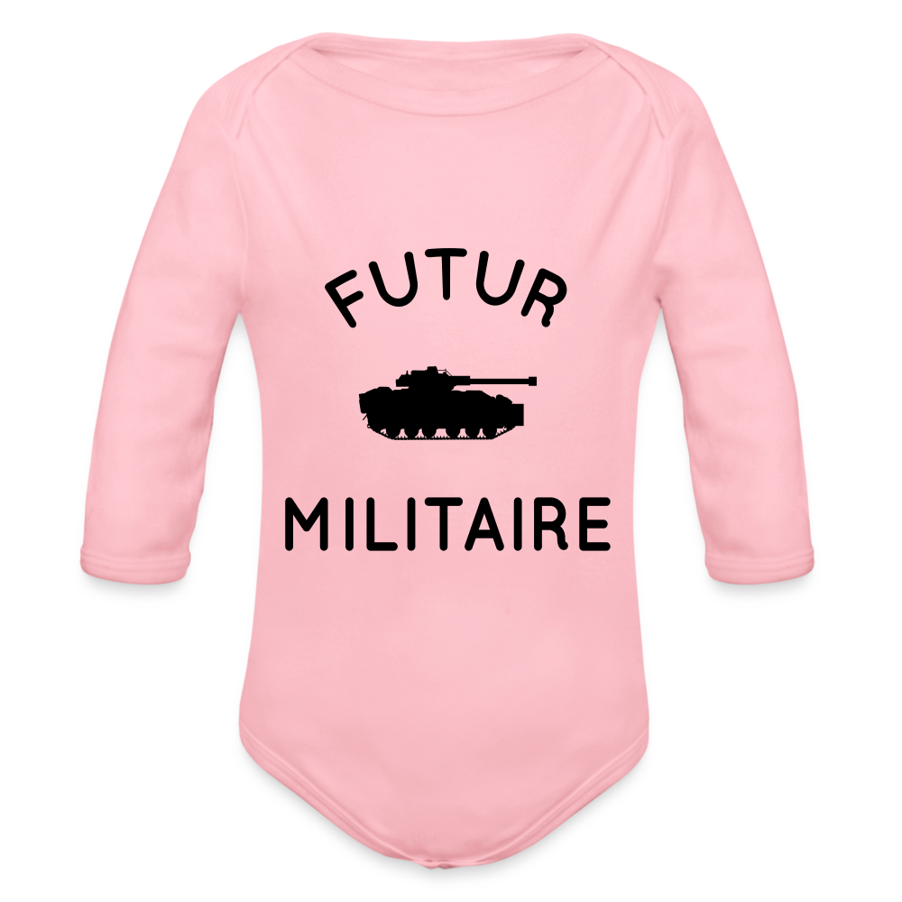 Body Bébé bio manches longues - Futur militaire - rose clair