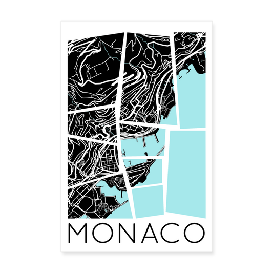 Poster Monaco - Plan Monaco - 20 x 30 cm - blanc