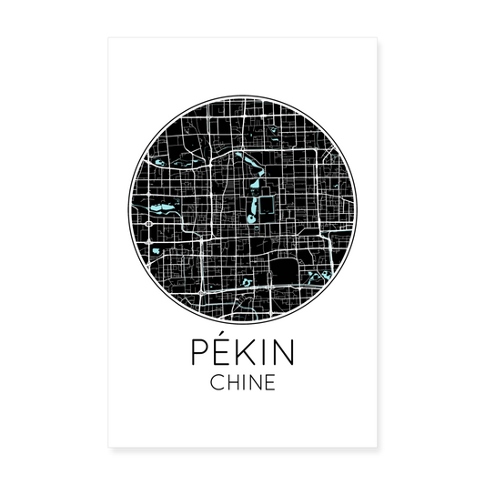 Poster Pékin - Plan Pékin - 20 x 30 cm - blanc