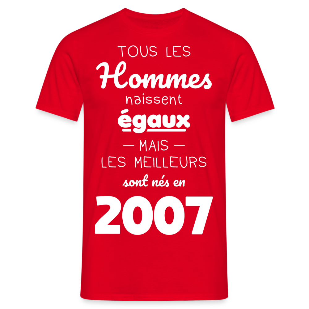 T-shirt Homme - Anniversaire 18 Ans - Les meilleurs sont nés en 2007 - rouge