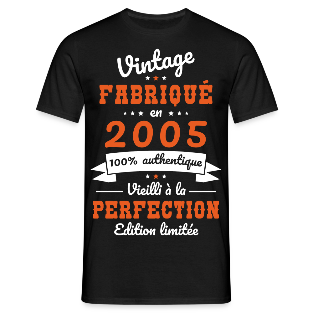 T-shirt Homme - Anniversaire 20 Ans - Vintage fabriqué en 2005 - noir