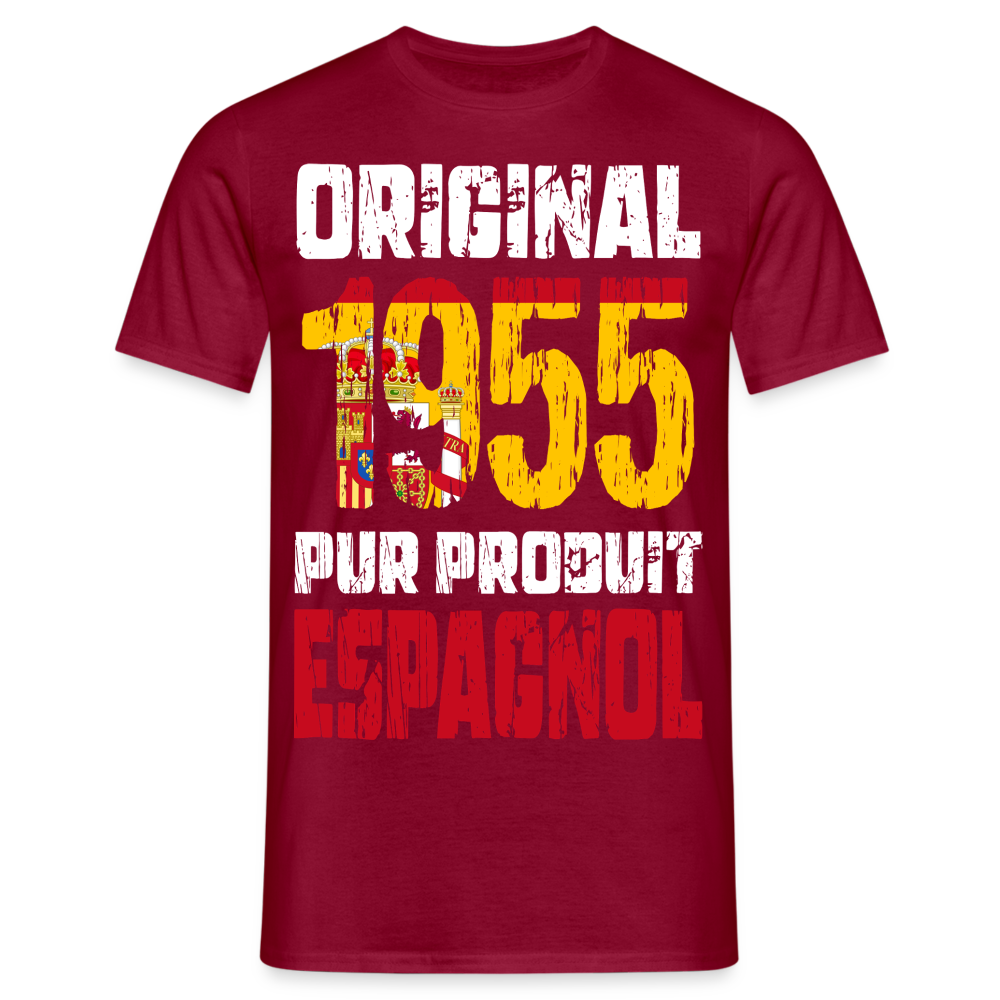 T-shirt Homme - Anniversaire 70 Ans - Original 1955 - Pur produit Espagnol - rouge brique