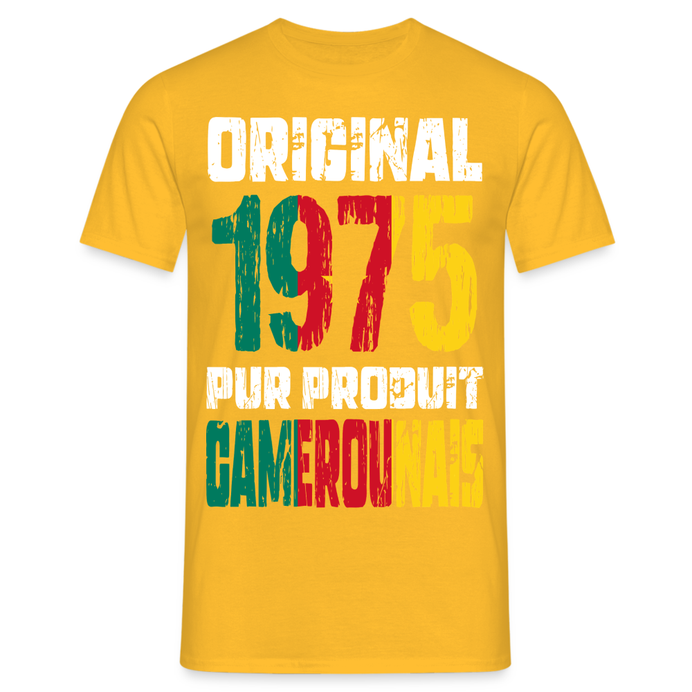 T-shirt Homme - Anniversaire 50 Ans - Original 1975 - Pur produit Camerounais - jaune