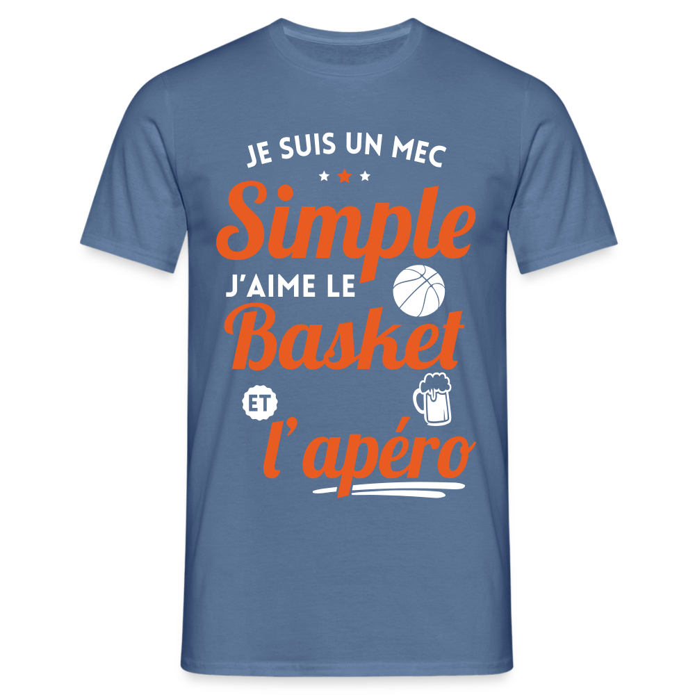 T-shirt Homme - J'aime le basket et l'apéro - bleu pigeon 