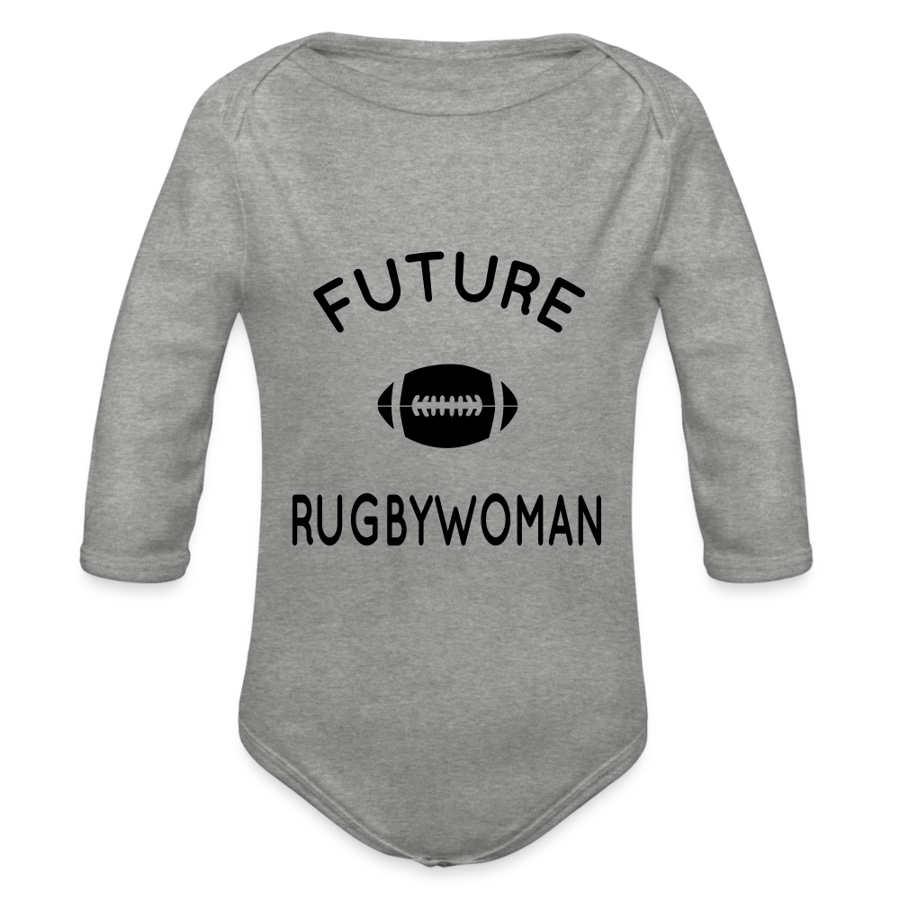 Body Bébé bio manches longues - Future rugbywoman - gris chiné