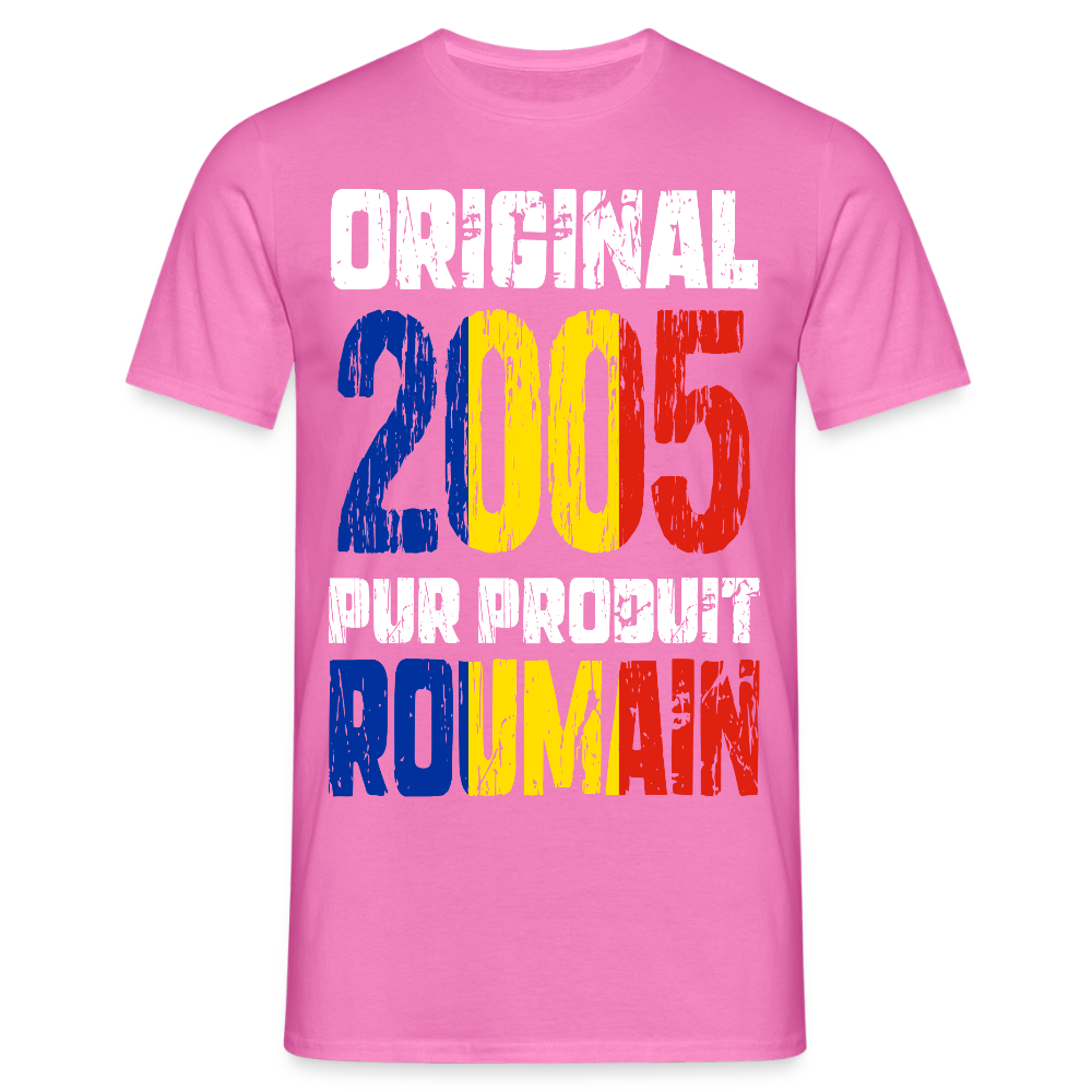 T-shirt Homme - Anniversaire 20 Ans - Original 2005 - Pur produit Roumain - rose