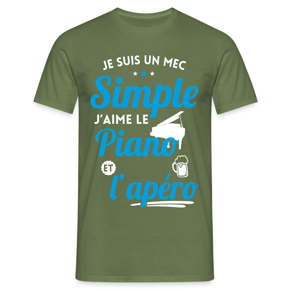 T-shirt Homme - J'aime le piano et l'apéro - vert militaire