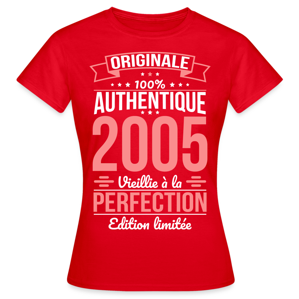 T-shirt Femme - Anniversaire 20 Ans - Originale 2005 - rouge