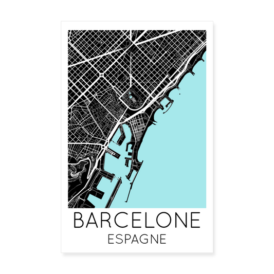 Poster Barcelone - Plan Barcelone - 20 x 30 cm - blanc