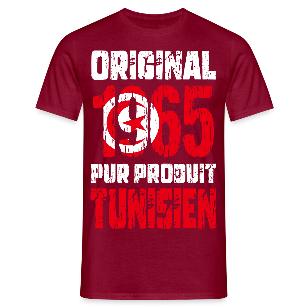 T-shirt Homme - Anniversaire 60 Ans - Original 1965 - Pur produit Tunisien - rouge brique