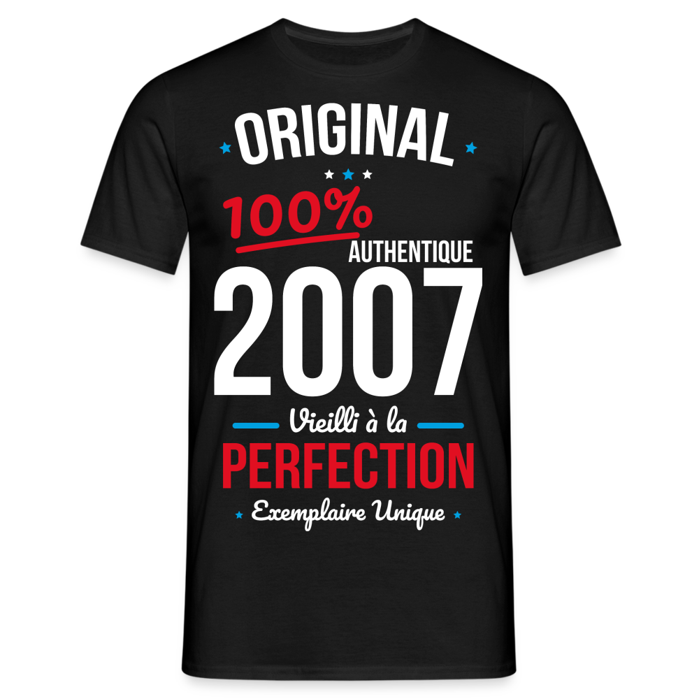 T-shirt Homme - Anniversaire 18 Ans - Original 2007 - noir