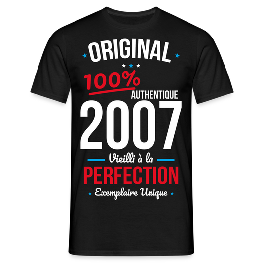 T-shirt Homme - Anniversaire 18 Ans - Original 2007 - noir