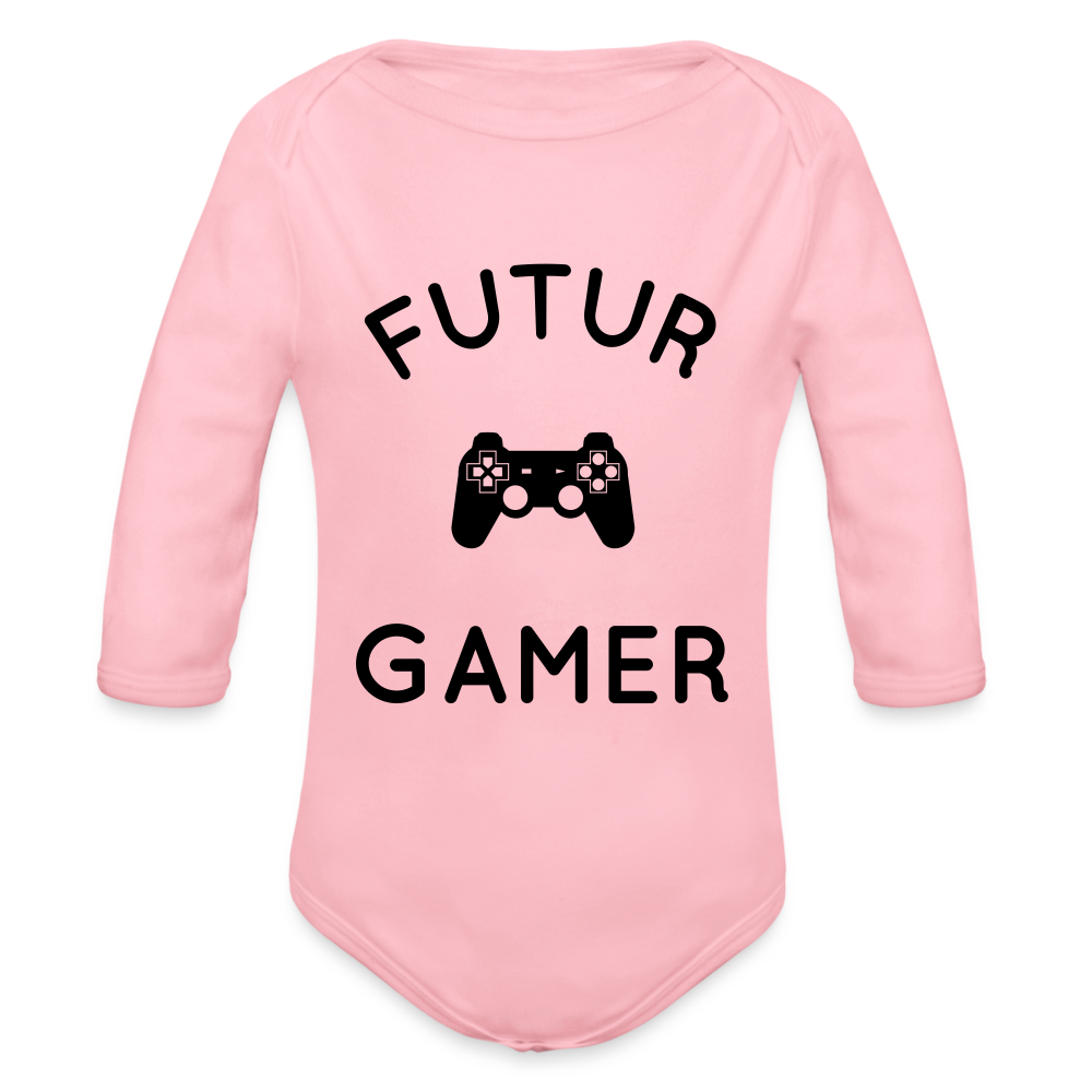 Body Bébé bio manches longues - Futur gamer - rose clair