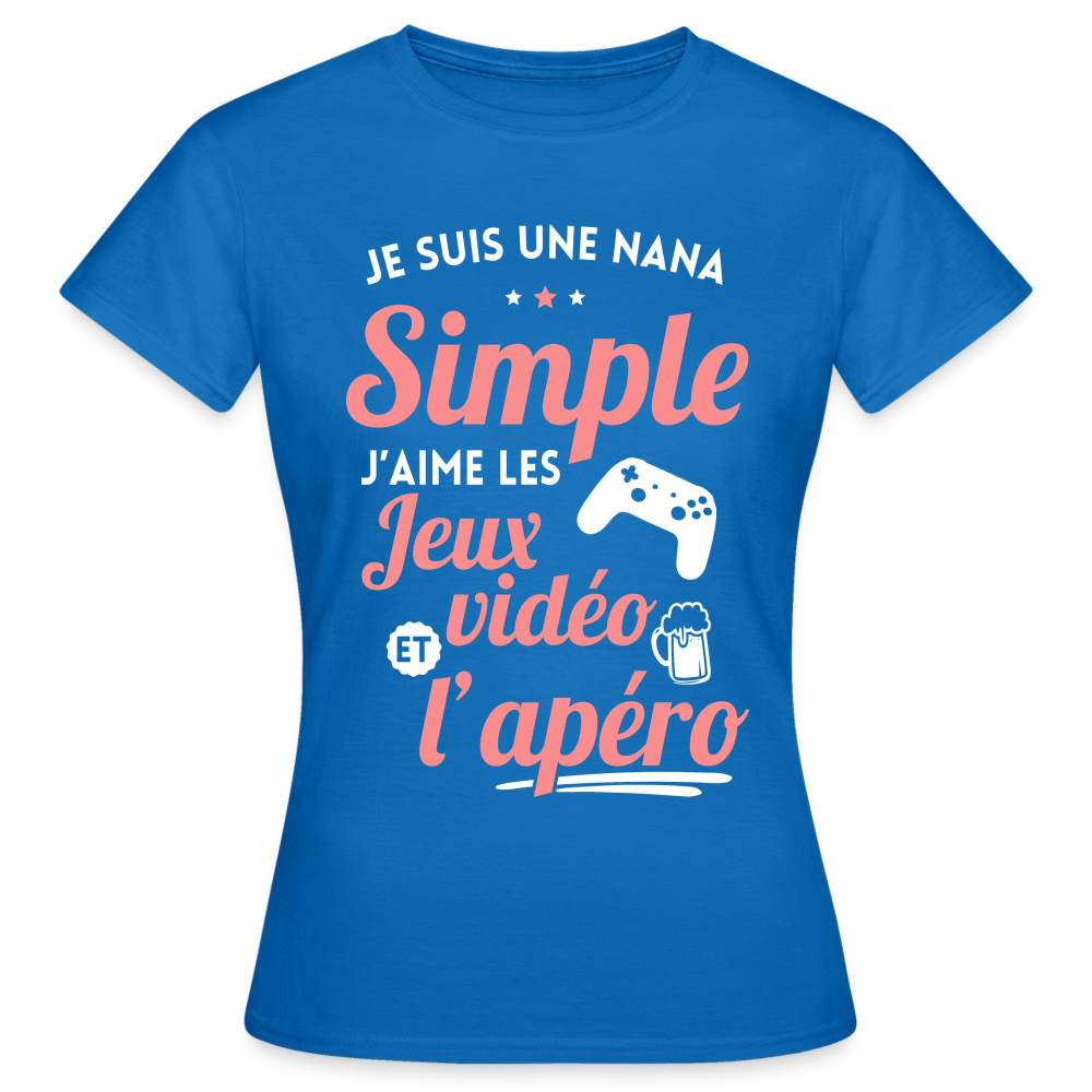 T-shirt Femme - J'aime les jeux vidéo et l'apéro - bleu royal