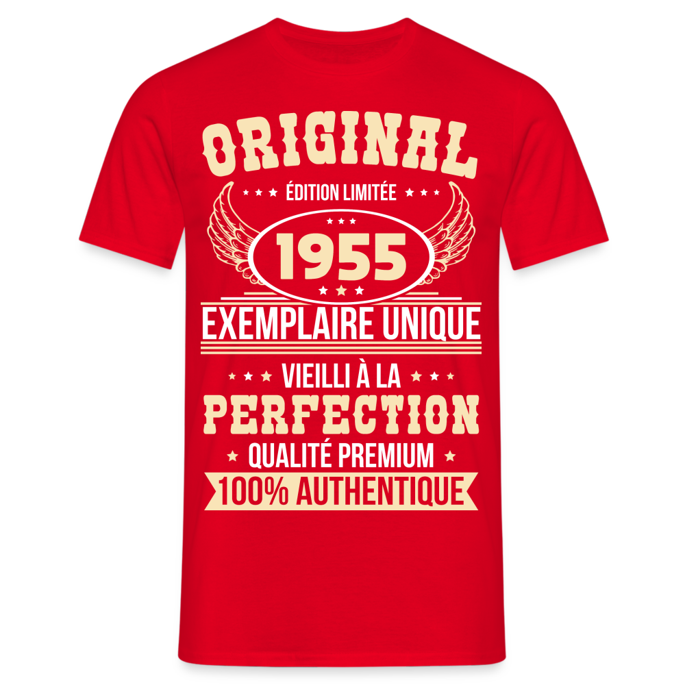 T-shirt Homme - Anniversaire 70 Ans - Original 1955 - rouge