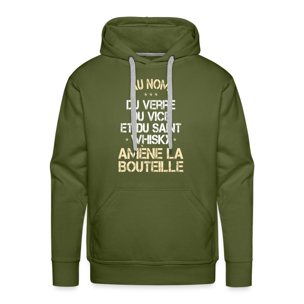 Sweat à capuche Premium Homme - Au nom du saint Whisky - vert olive