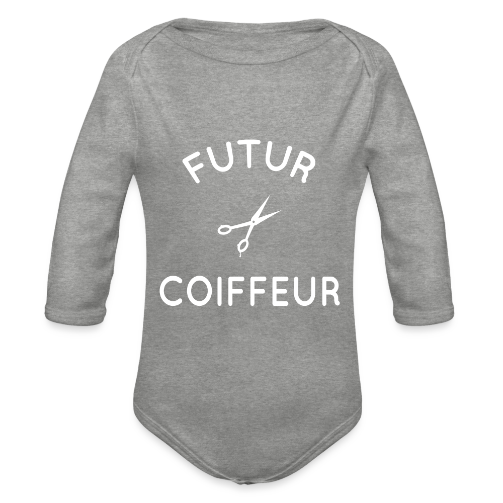 Body Bébé bio manches longues - Futur coiffeur - gris chiné