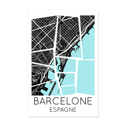 Poster Barcelone - Plan Barcelone - 20 x 30 cm - blanc