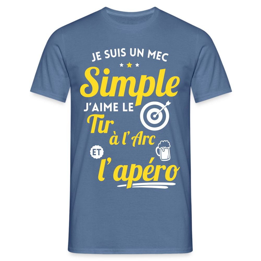 T-shirt Homme - J'aime le tir à l'arc et l'apéro - bleu pigeon 