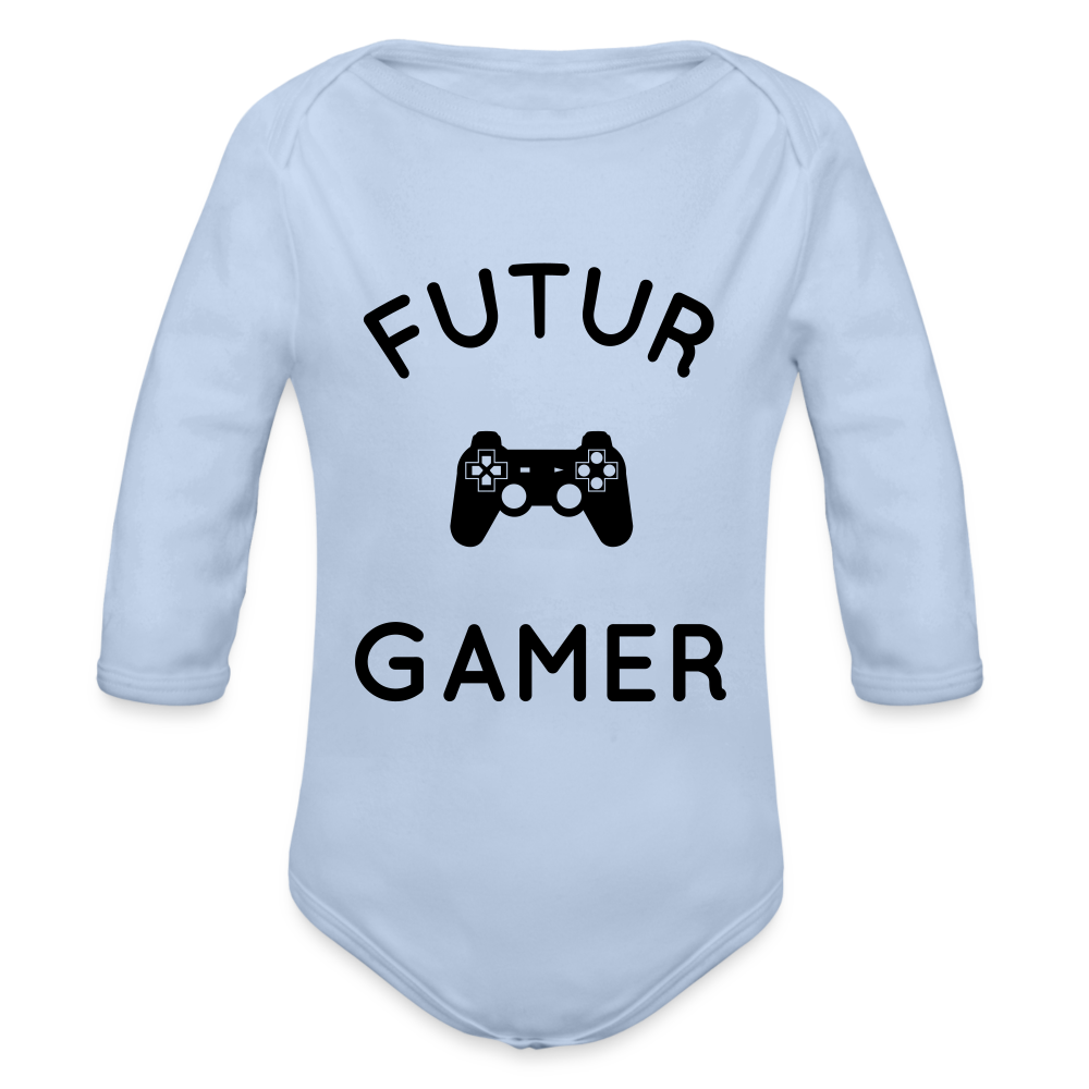 Body Bébé bio manches longues - Futur gamer - ciel