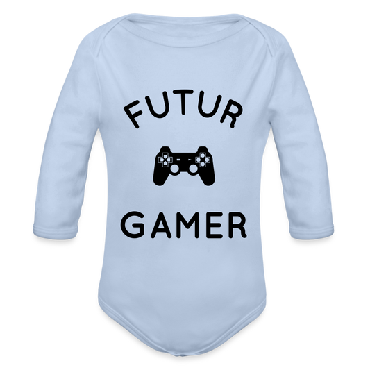 Body Bébé bio manches longues - Futur gamer - ciel