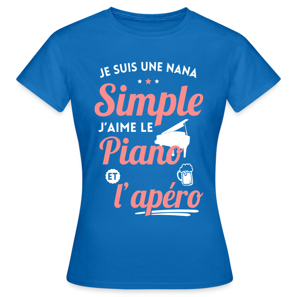 T-shirt Femme -  J'aime le piano et l'apéro - bleu royal