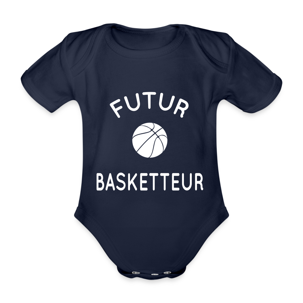 Body Bébé bio manches courtes - Futur basketteur - marine foncé