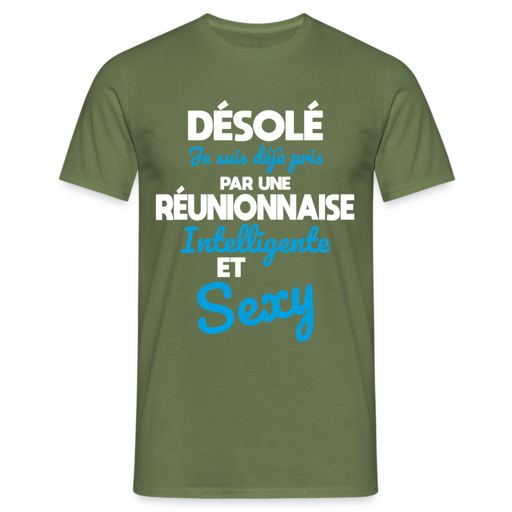 T-shirt Homme -  Je suis déjà pris par une Réunionnaise intelligente et sexy - vert militaire